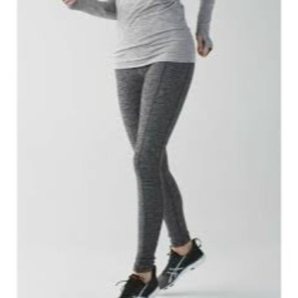 Lululemon Run Turn Around Tight Heathered Gray Black Ruched Leggings Size 12